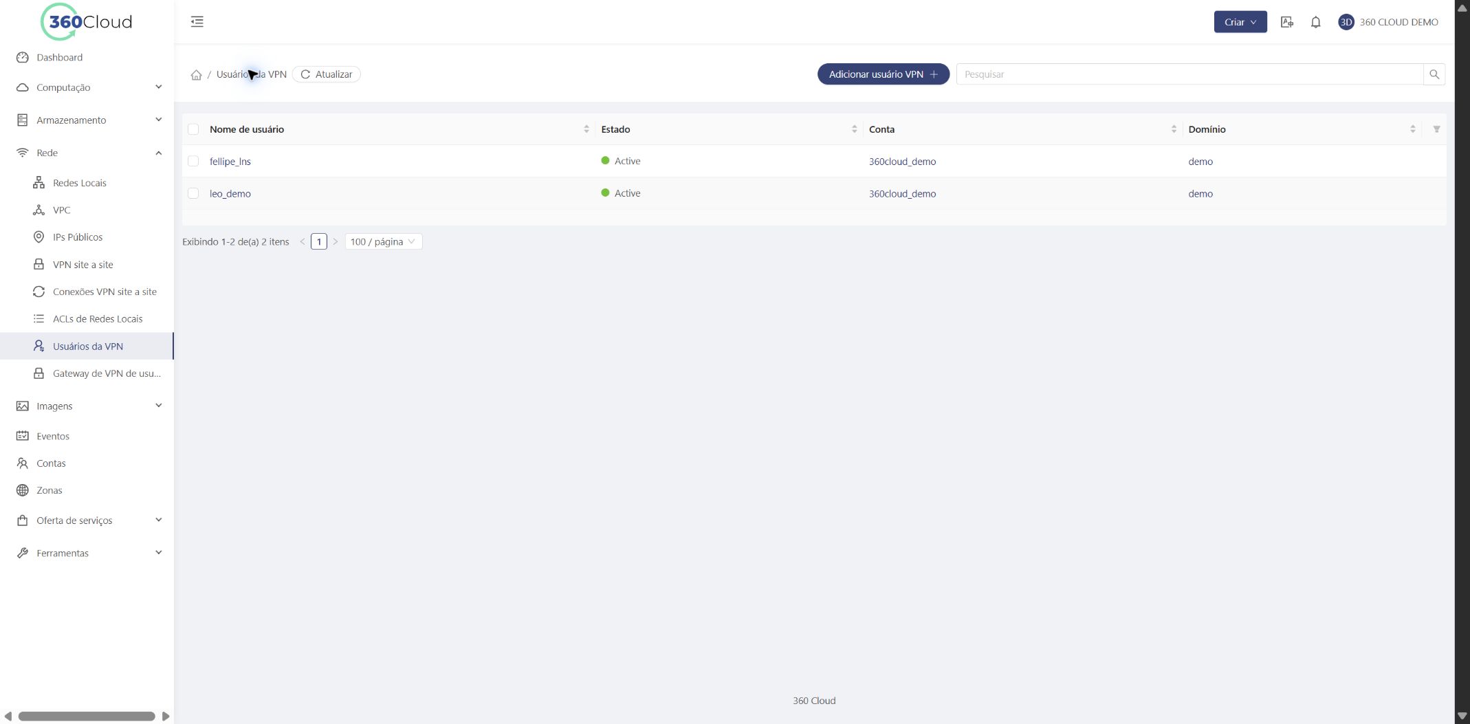 Nome do usuário VPN destacado na listagem