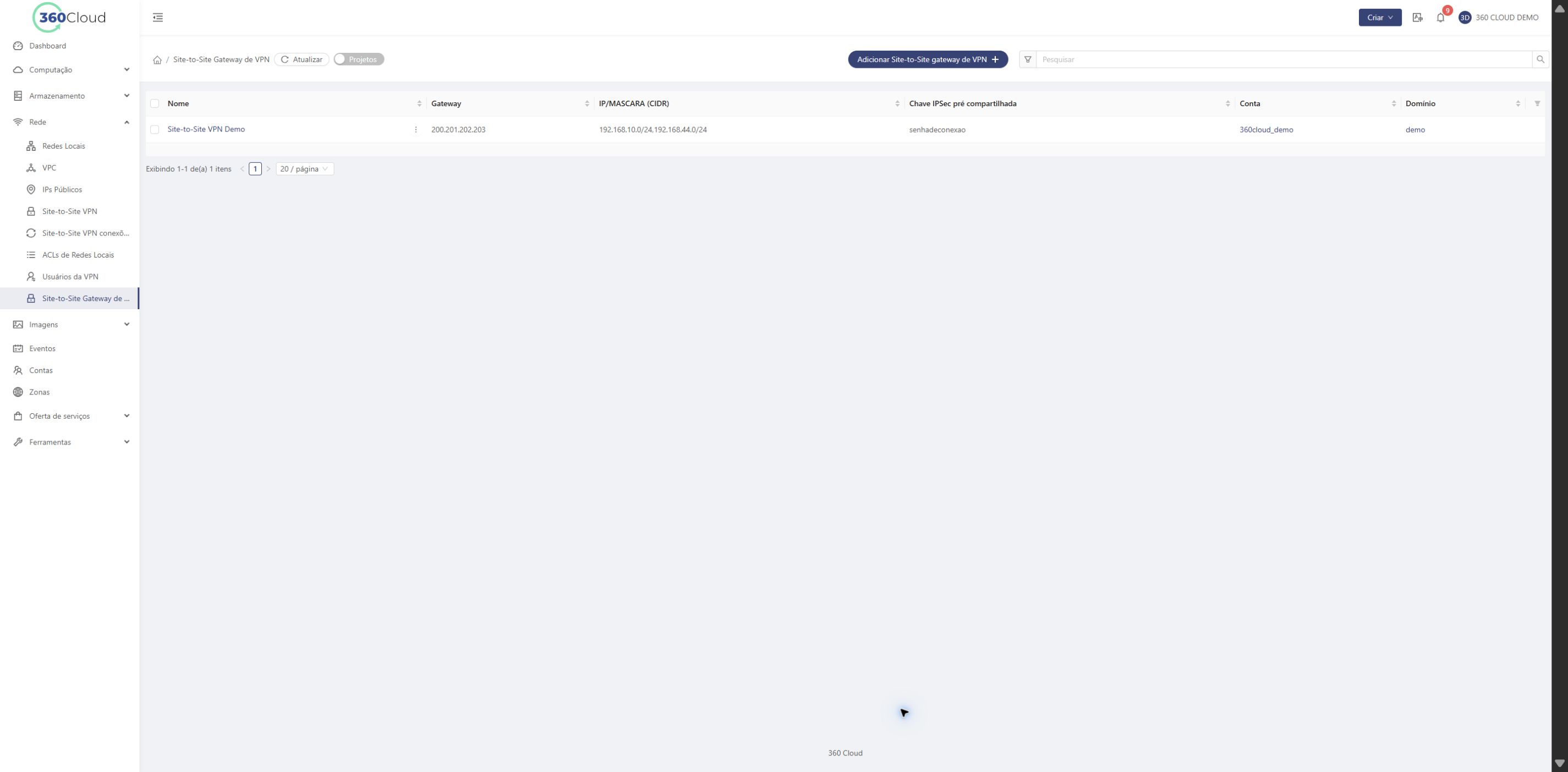 Gateway Site-to-Site VPN Demo criado