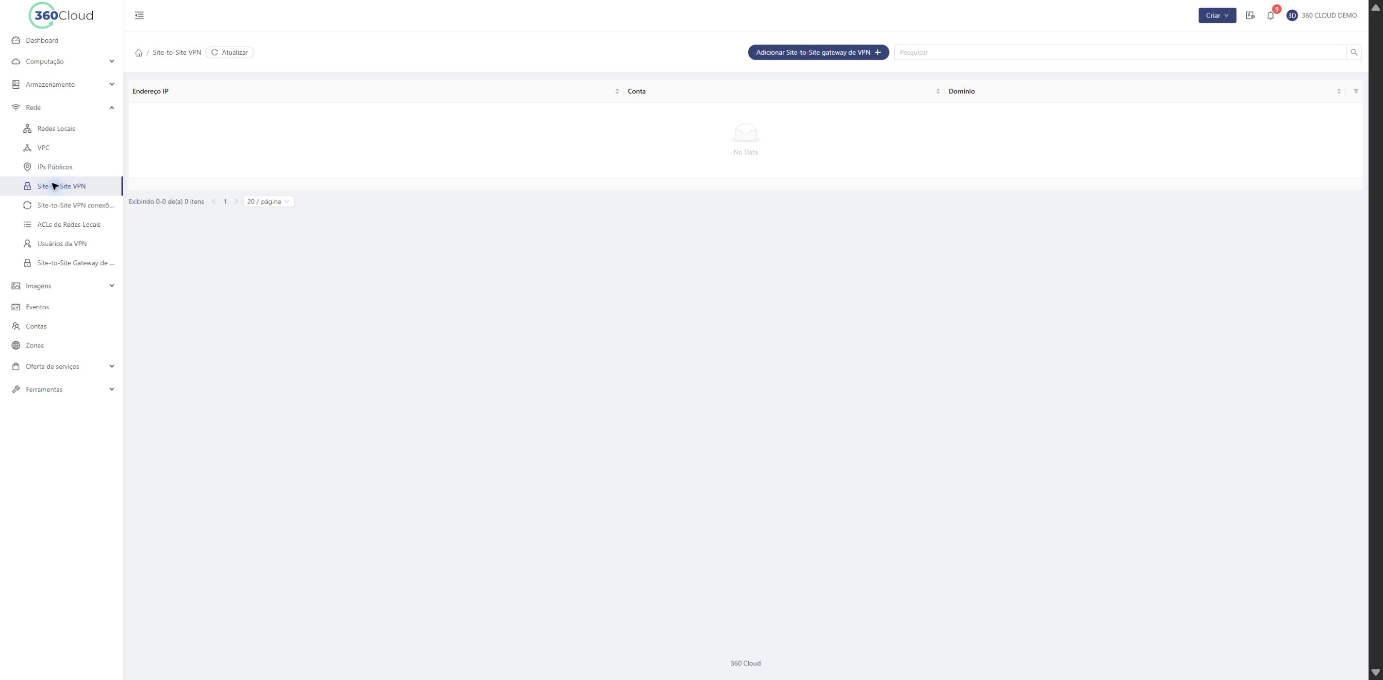 Tela Site-to-Site VPN com a ação de adicionar destacada